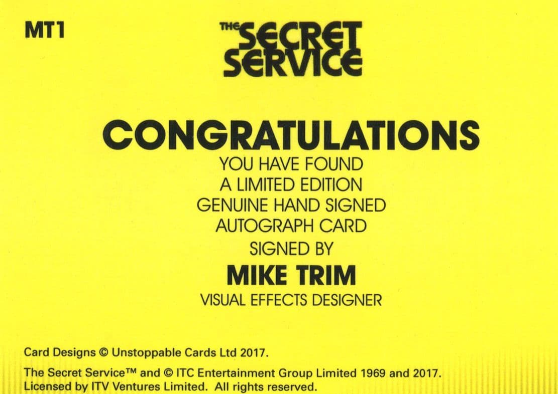 Mike Trim Gerry Anderson's Secret Service Hand Signed Card Photo