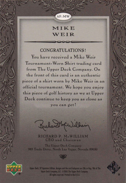 Mike Weir Authentic Fabrics 2005 SP Golf Upper Deck Worn Shirt Card