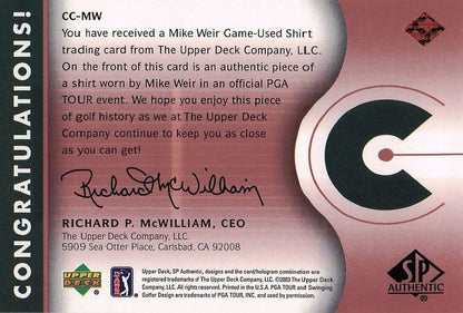 Mike Weir Course Classics 2003 Authentic Worn PGA Tour Golf Shirt Card