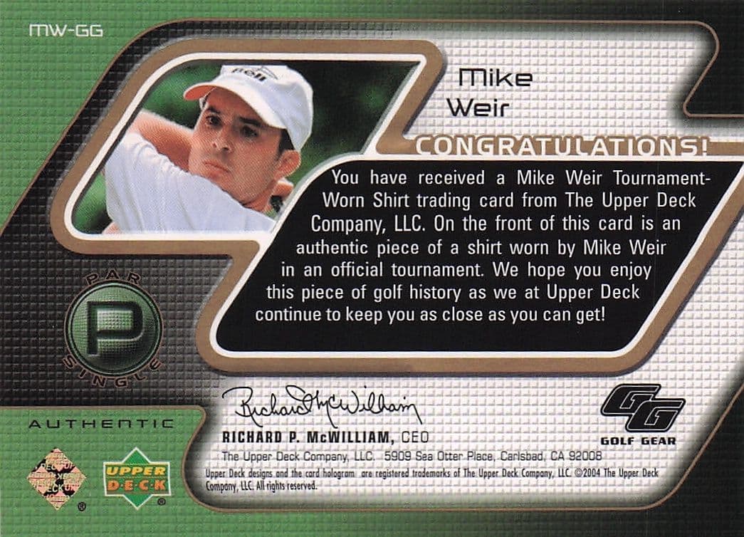 Mike Weir Golf Gear 2004 Authentic Real Shirt Swatch Upper Deck Card