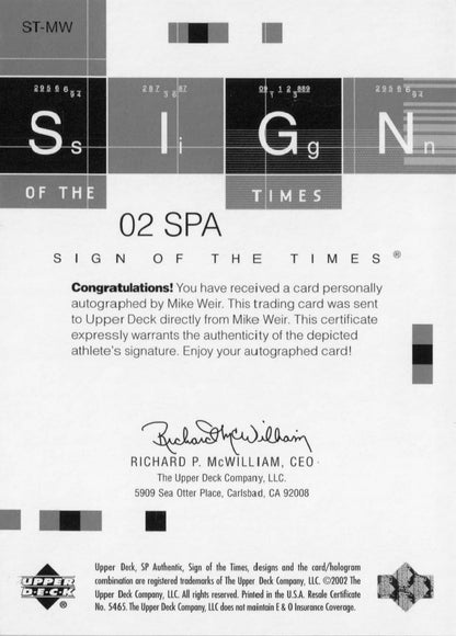 Mike Weir Sign Of The Times Hand Signed 2002 SP Golf Autograph Card