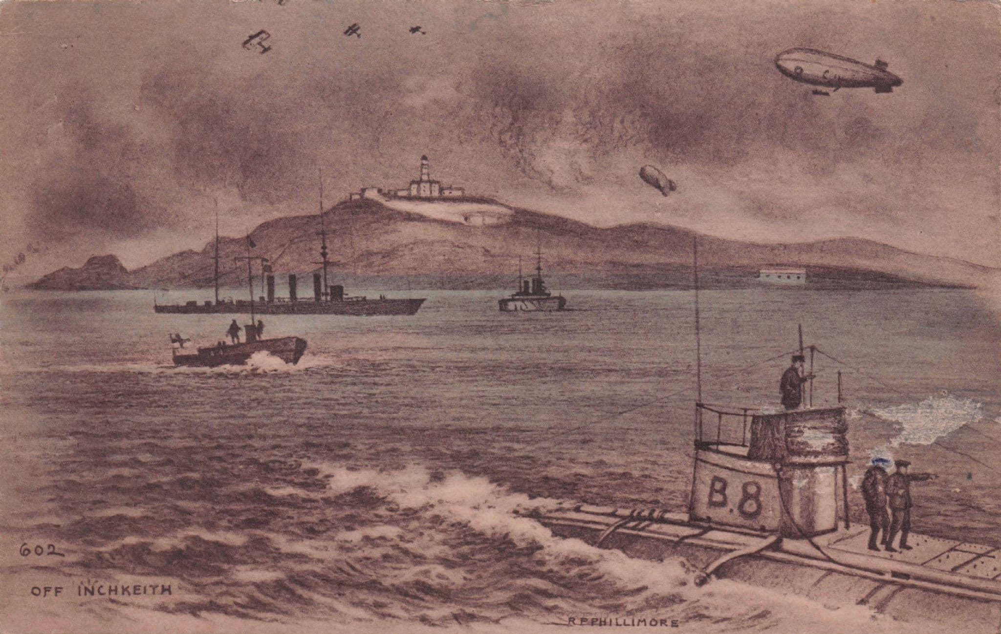 Military Airship Off Inchkeith Ship Scottish Phillimore Old Postcard