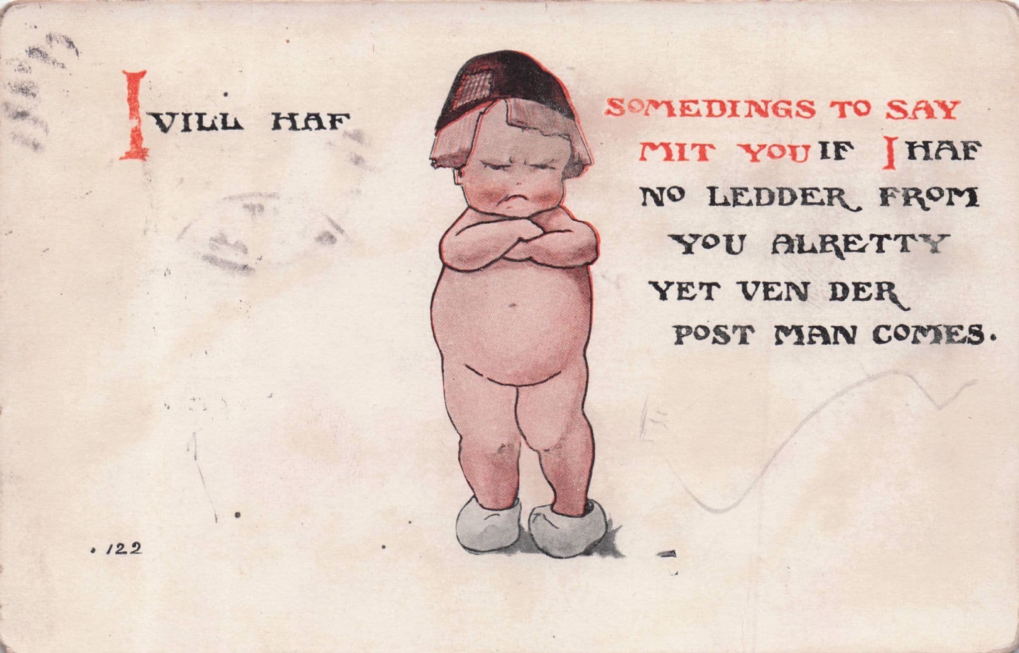 Military Baby WW1 Impersonating German Soldier Old Comic Postcard