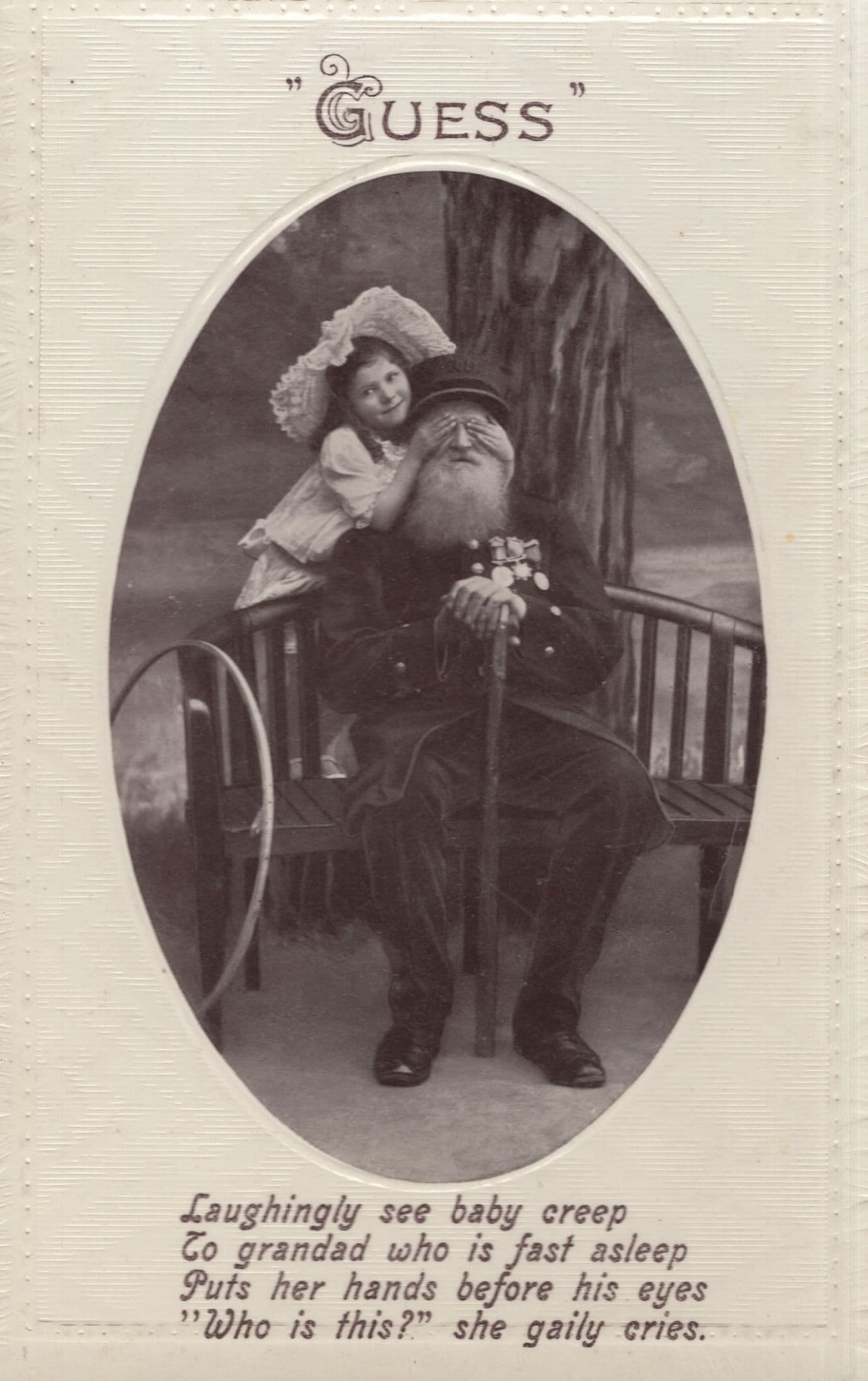 Military Elderly Man Hide & Seek Childrens Game RPC Old Postcard
