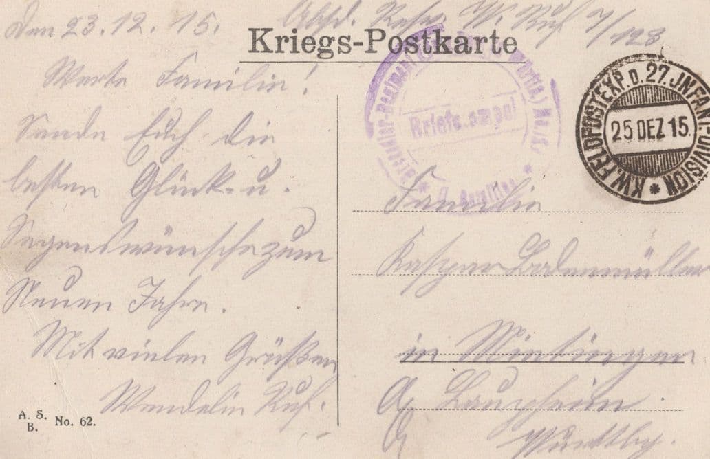 Military German Soldiers Christmas Day WW1 Sent From Camp Postcard