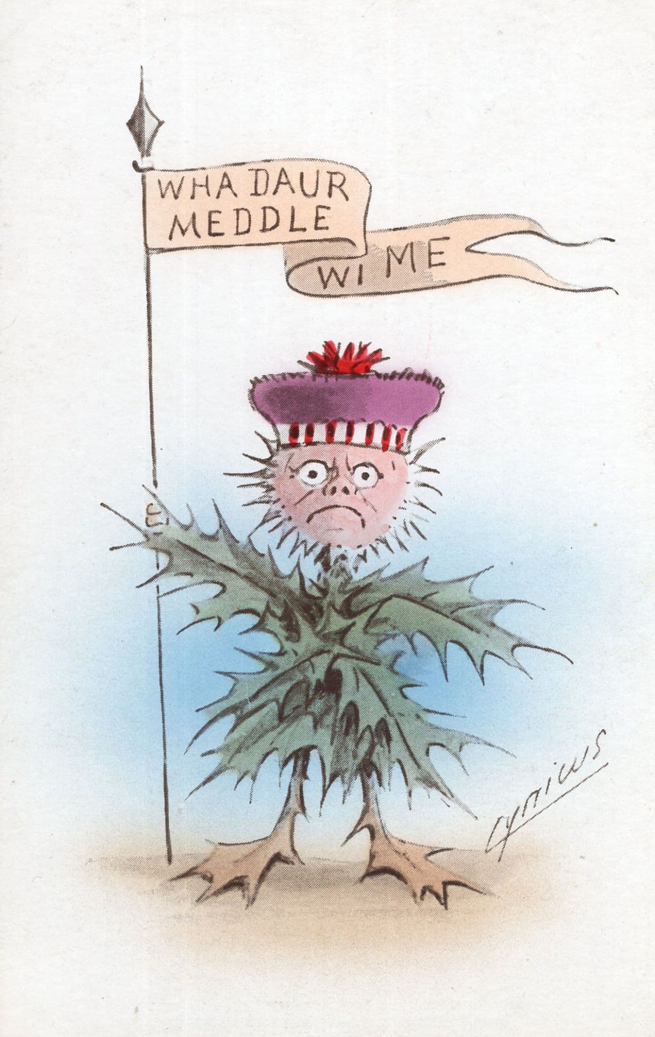 Military Man Scottish Gaelic Dialect Antique Scotland Comic Postcard