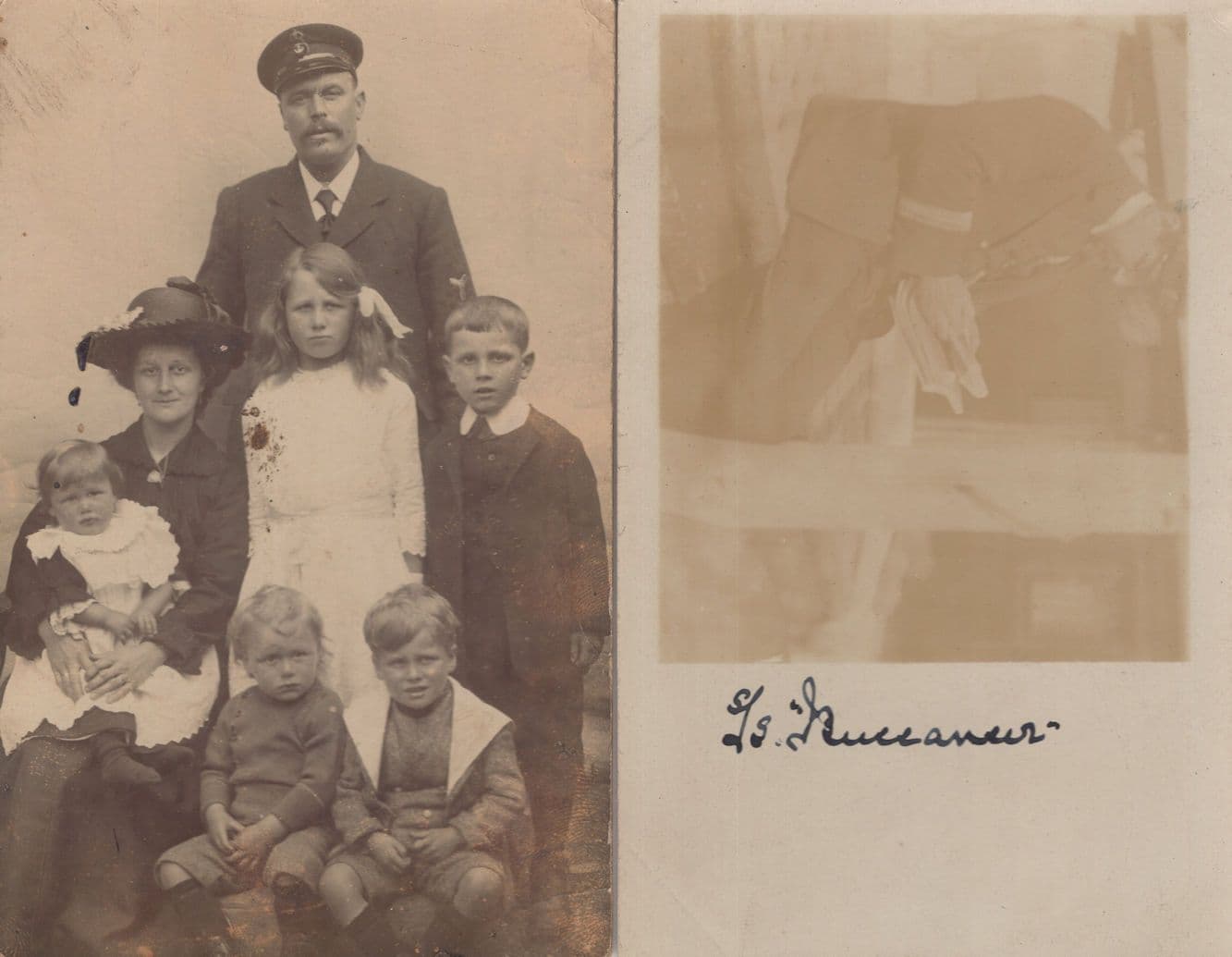 Military Senior Leader Man With Family 2x Antique RPC Postcard