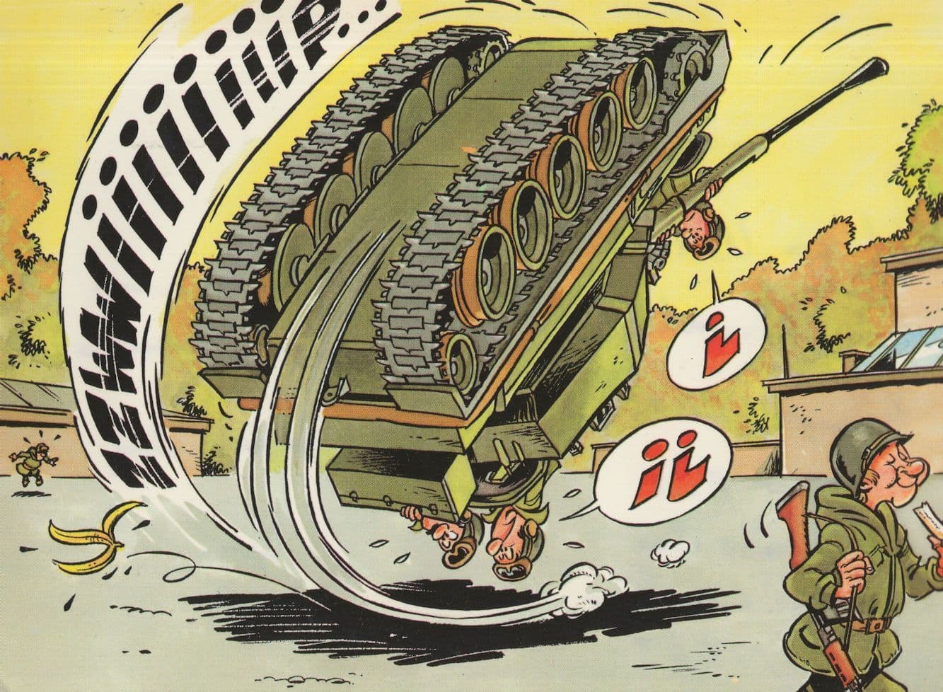 Military Tank Kamikaze Somersault Comic Soldier Army Belgium Postcard