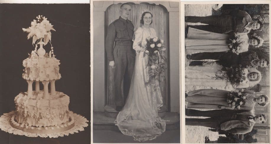 Military Wedding Soldiers Brides & Cake 3x Old Postcard s