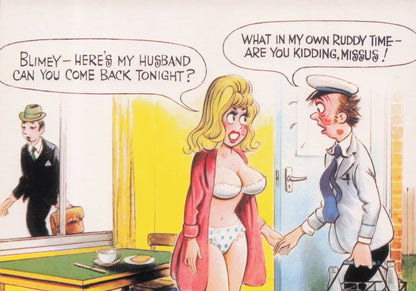 Milkman & Sexy Lady Customer Caught Cheating By Husband Comic Postcard