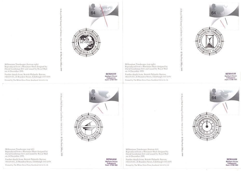 Millenium Clock Timekeeper SET OF 14 PHQ Postcard Postmark & Stamp s