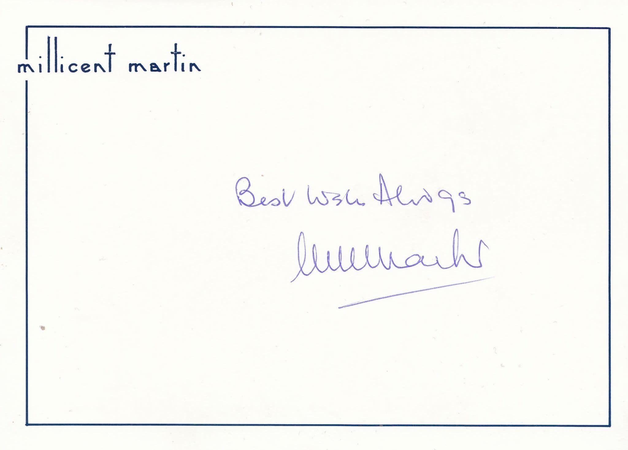 Millicent Martin Official Large Hand Signed Card