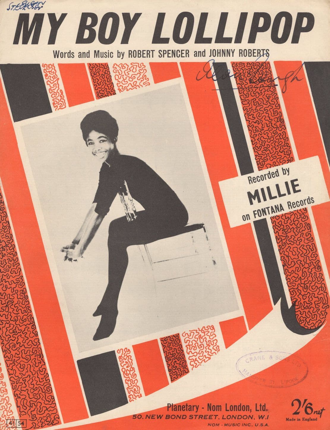 Millie My Boy Lollipop Fontana Records 1st Edn Rare Sheet Music