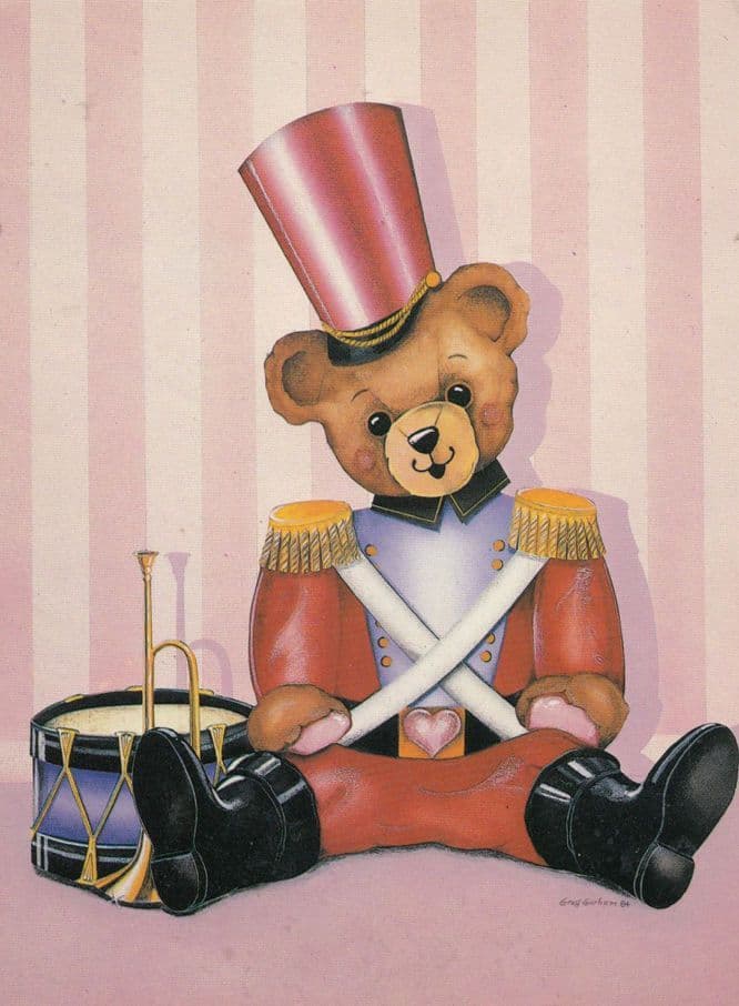 Millitary Toy Teddy Bear With Drumkit Postcard
