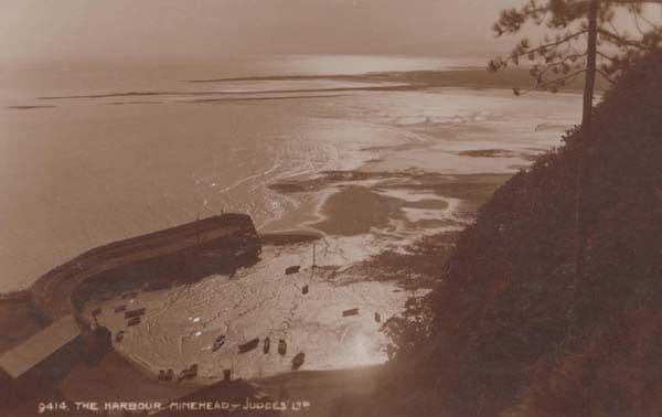 Minehead Harbour Antique Aerial Birds Eye Postcard
