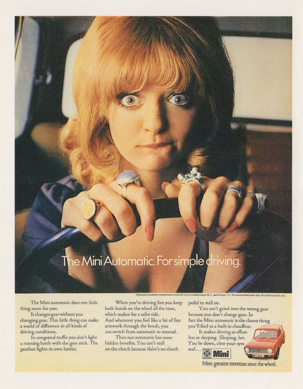 Mini A Classic Car Automatic Gearbox Driving 1970 Advertising Postcard