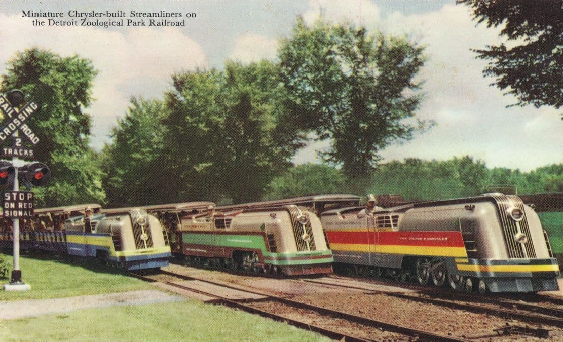 Miniature Chrysler Built Streamliners Detroit Zoological Park Railroad USA Postcard
