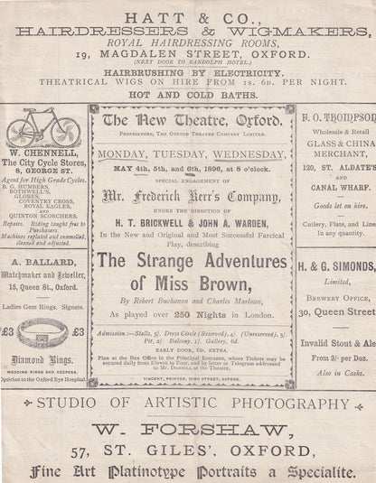 Miss Brown Visits Colchester Essex Oxford Comedy Victorian Theatre Programme