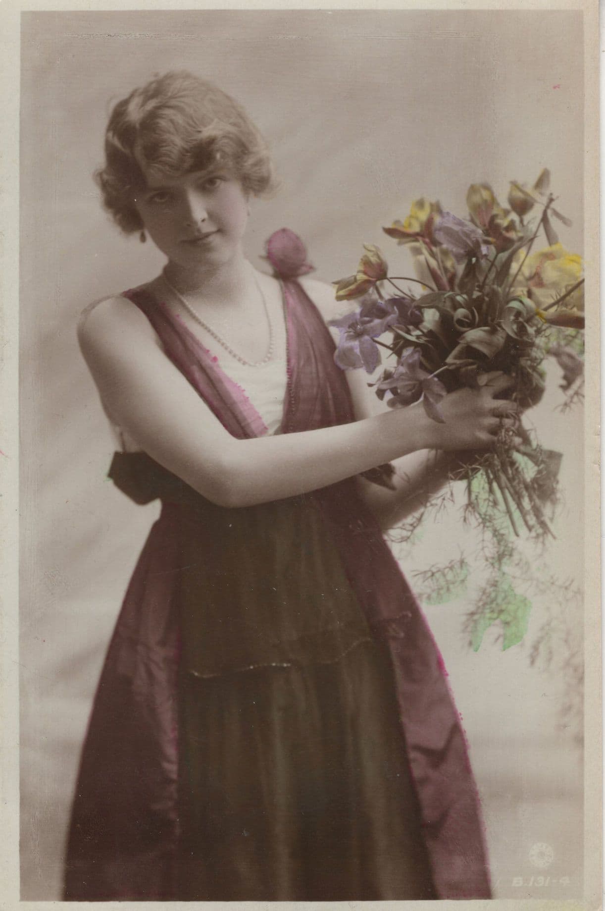 Miss Constance Worth Hand Painted British Beauty RPC Postcard