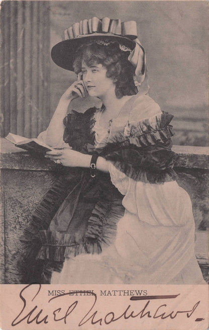 Miss Ethel Matthews Edwardian Actress Old Hand Signed Photo Postcard