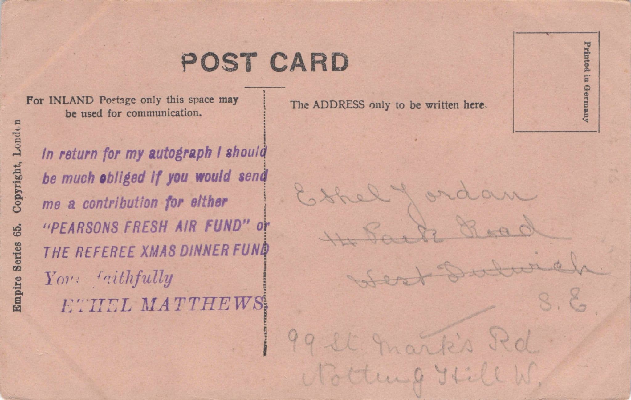 Miss Ethel Matthews Edwardian Actress Old Hand Signed Photo Postcard