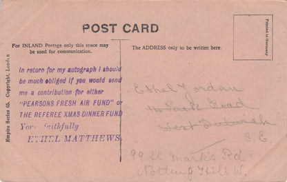 Miss Ethel Matthews Edwardian Actress Old Hand Signed Photo Postcard