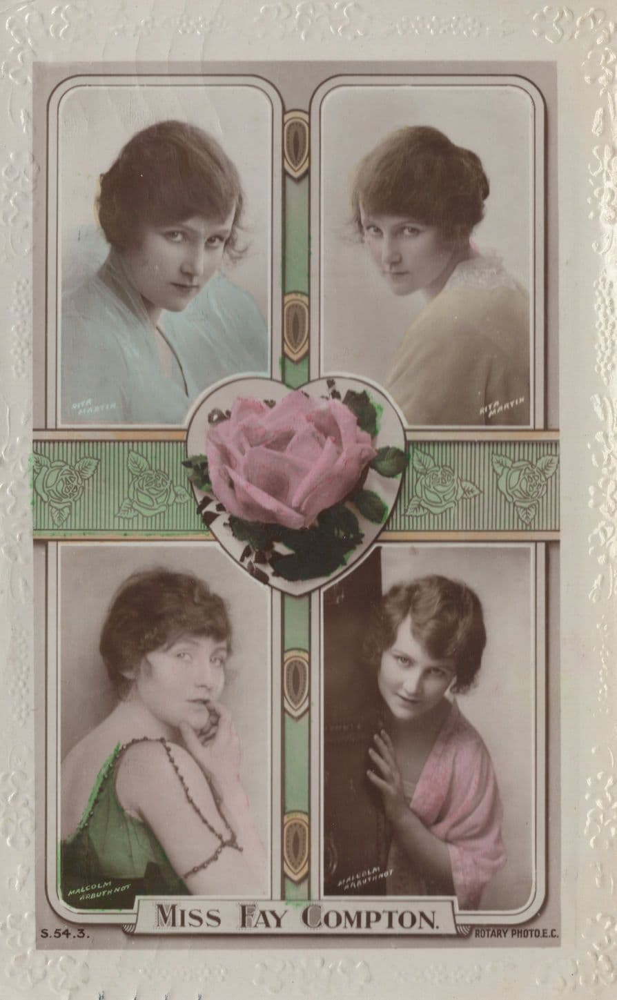 Miss Fay Compton Real Photo Actress Floral Old Postcard
