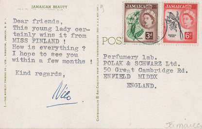 Miss Finland in Jamaica Beauty Queen Rare Postcard