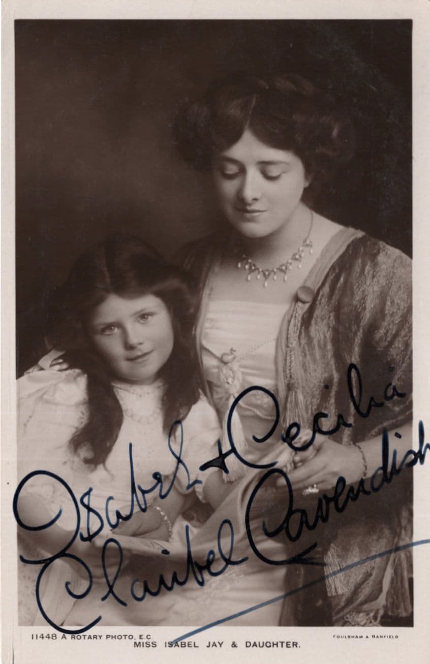 Miss Isabel Jay & Her Daughter MULTI Hand Signed Postcard & Reverse Message