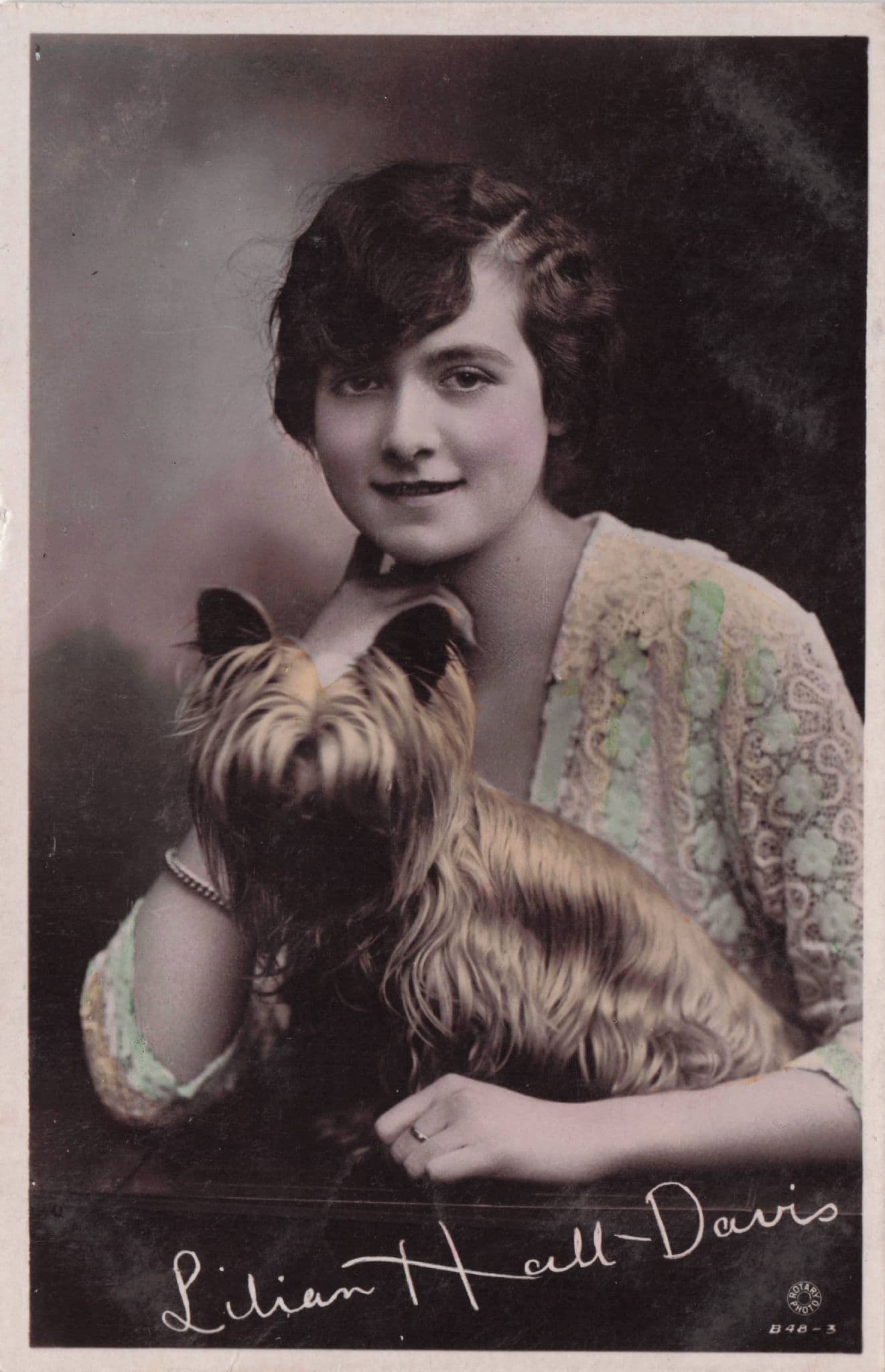 Miss Lilian Hall Davis & Pet Dog Rare Rotary Real Photo Postcard