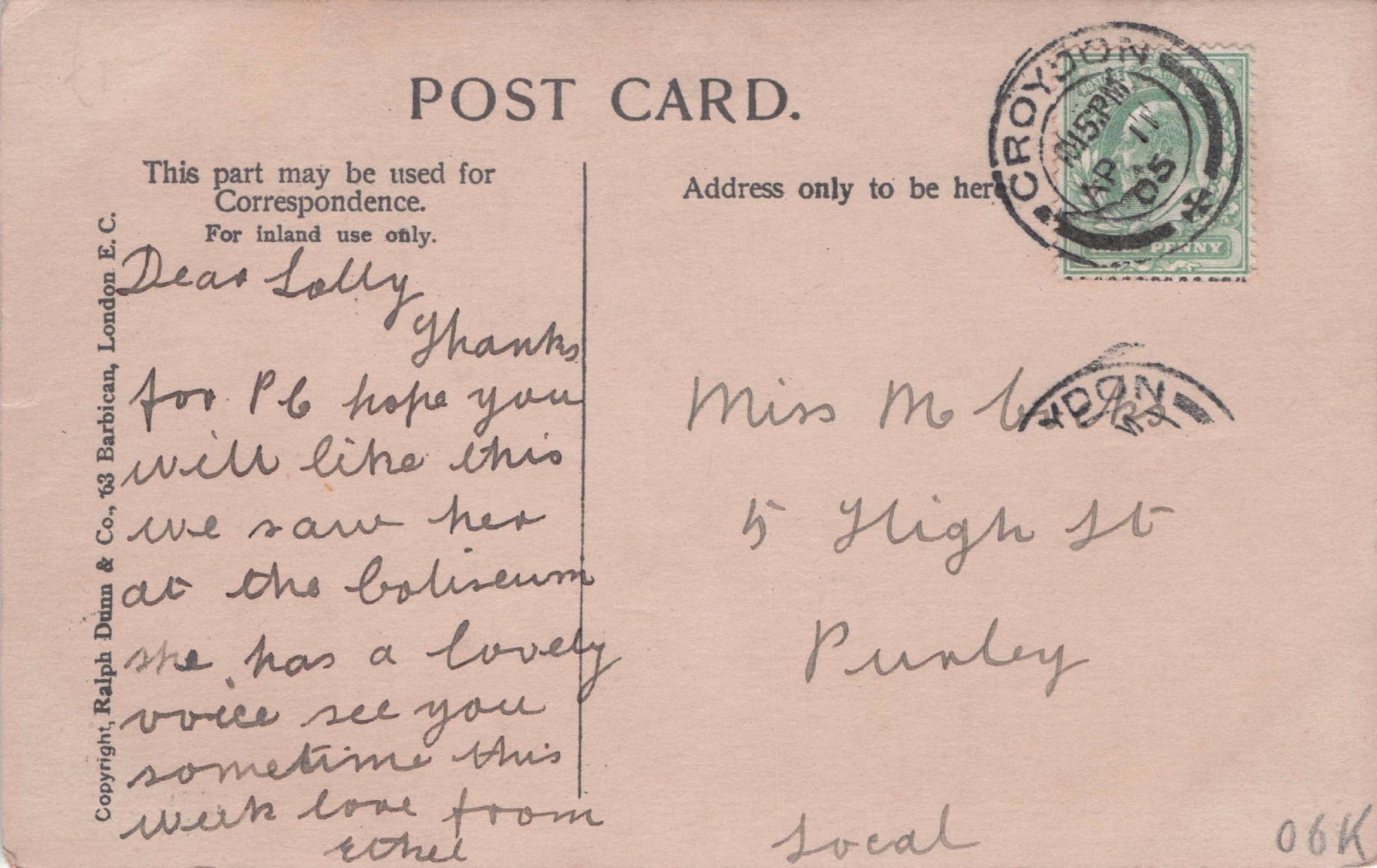 Miss Winifred Hare Edwardian Actress Live Concert Attendee Postcard