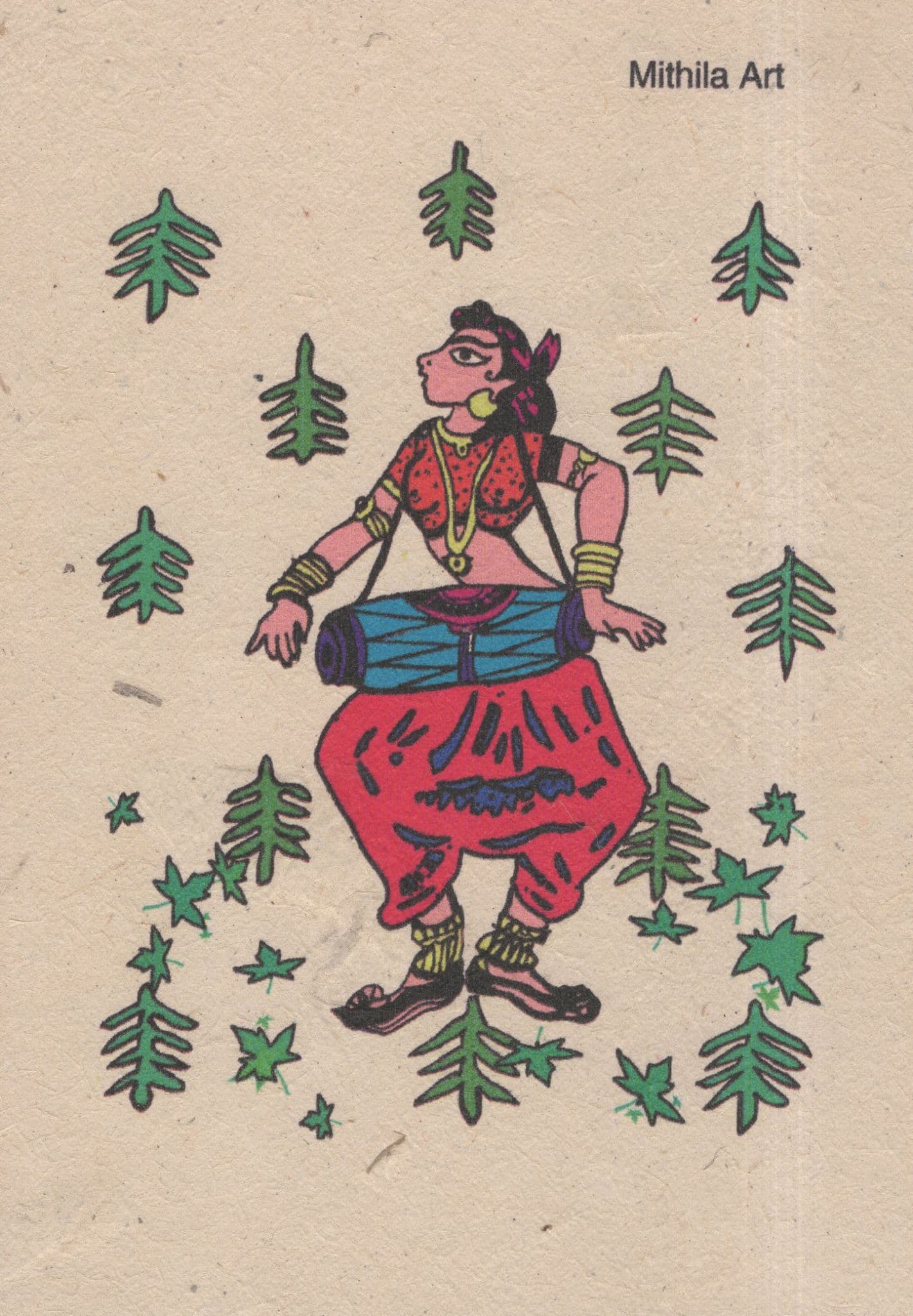 Mithila Art Indian Madhubani Nepalese Dancer Baggy Trousers Painting Postcard