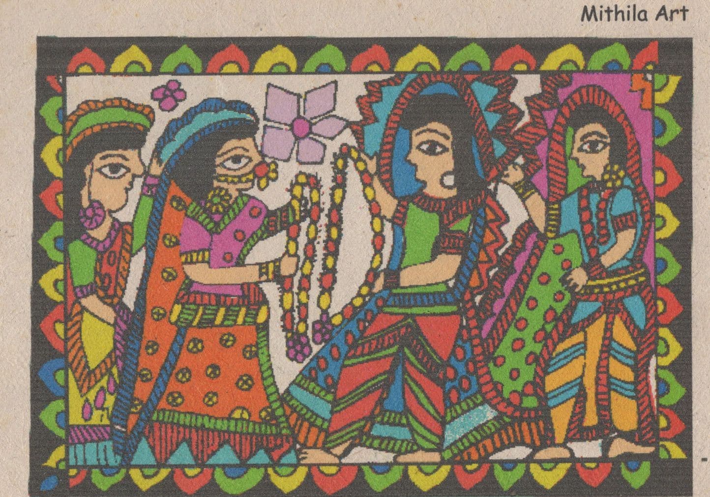 Mithila Art Indian Madhubani Nepalese Paper Jewellery Painting Postcard