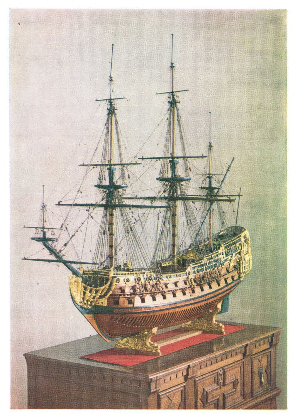Model Of A 90 Gun Military Ship Painting Maritime Museum Postcard