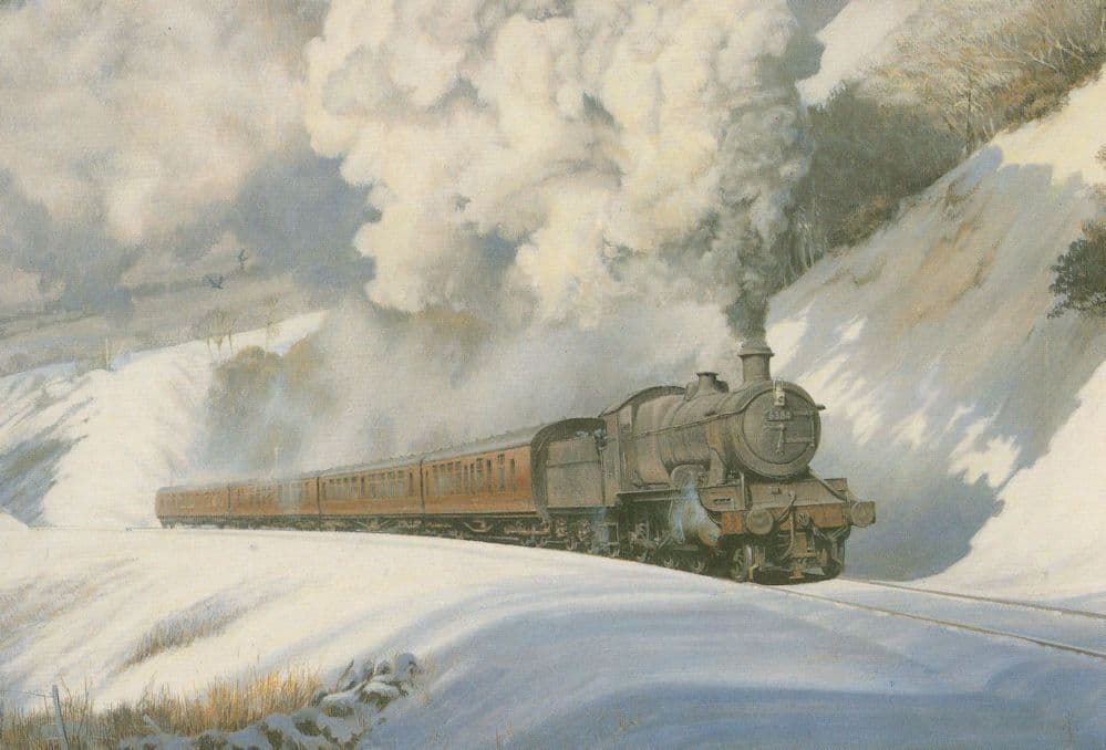 Mogul Class Train Climbing Talerddig Bank Winter Welsh Postcard