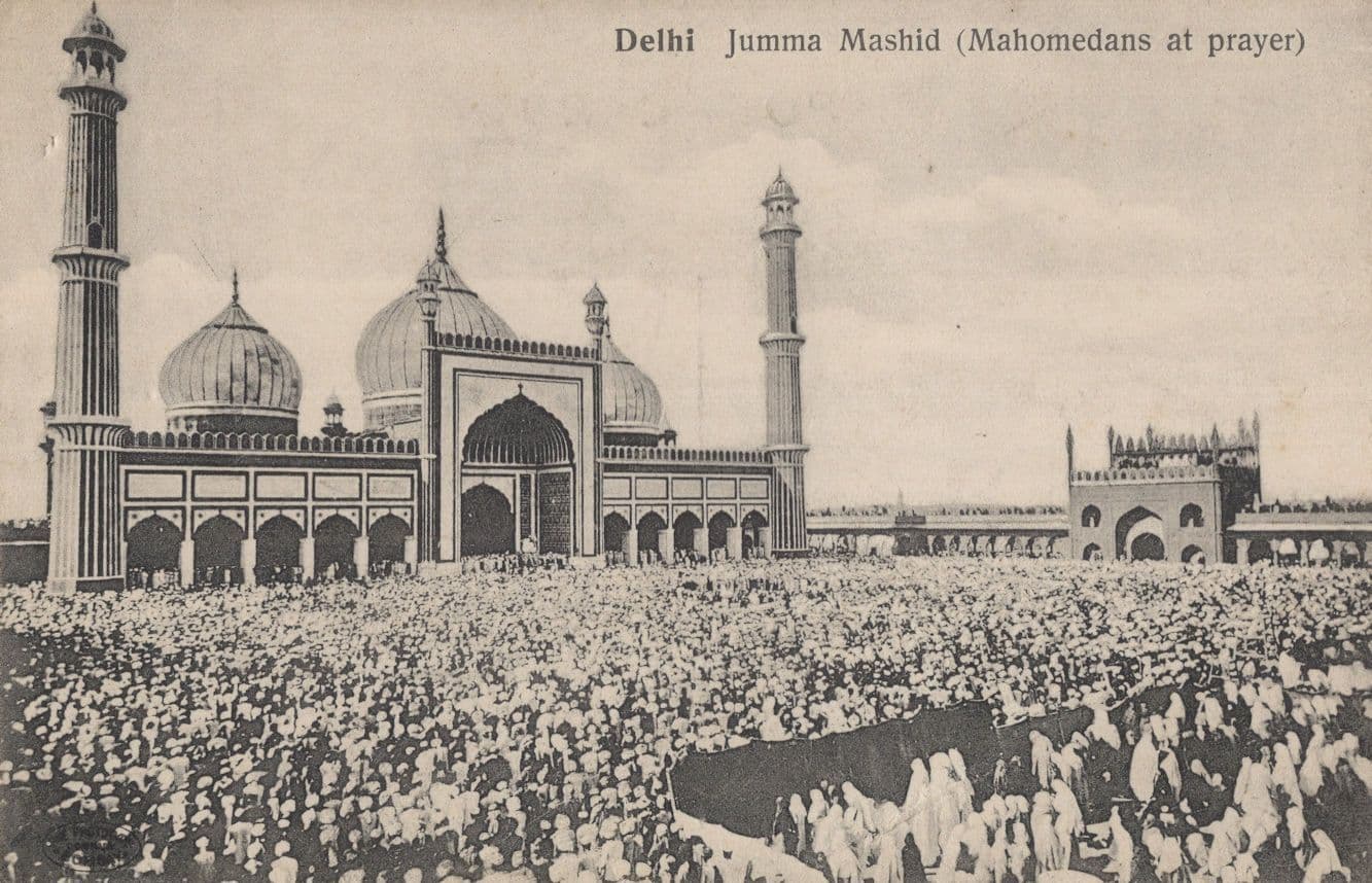 Mohamedans at Prayer Jumma Musjid Delhi India Old Postcard
