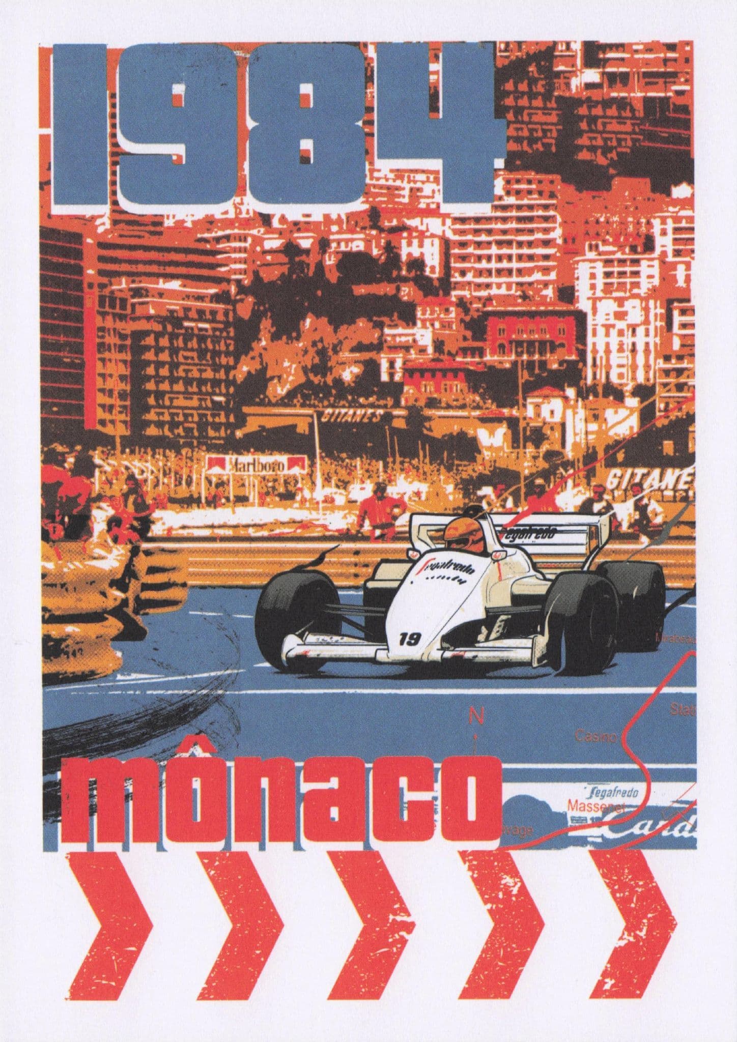 Monaco Grand Prix 1984 Alain Prost Formula 1 Painting Postcard