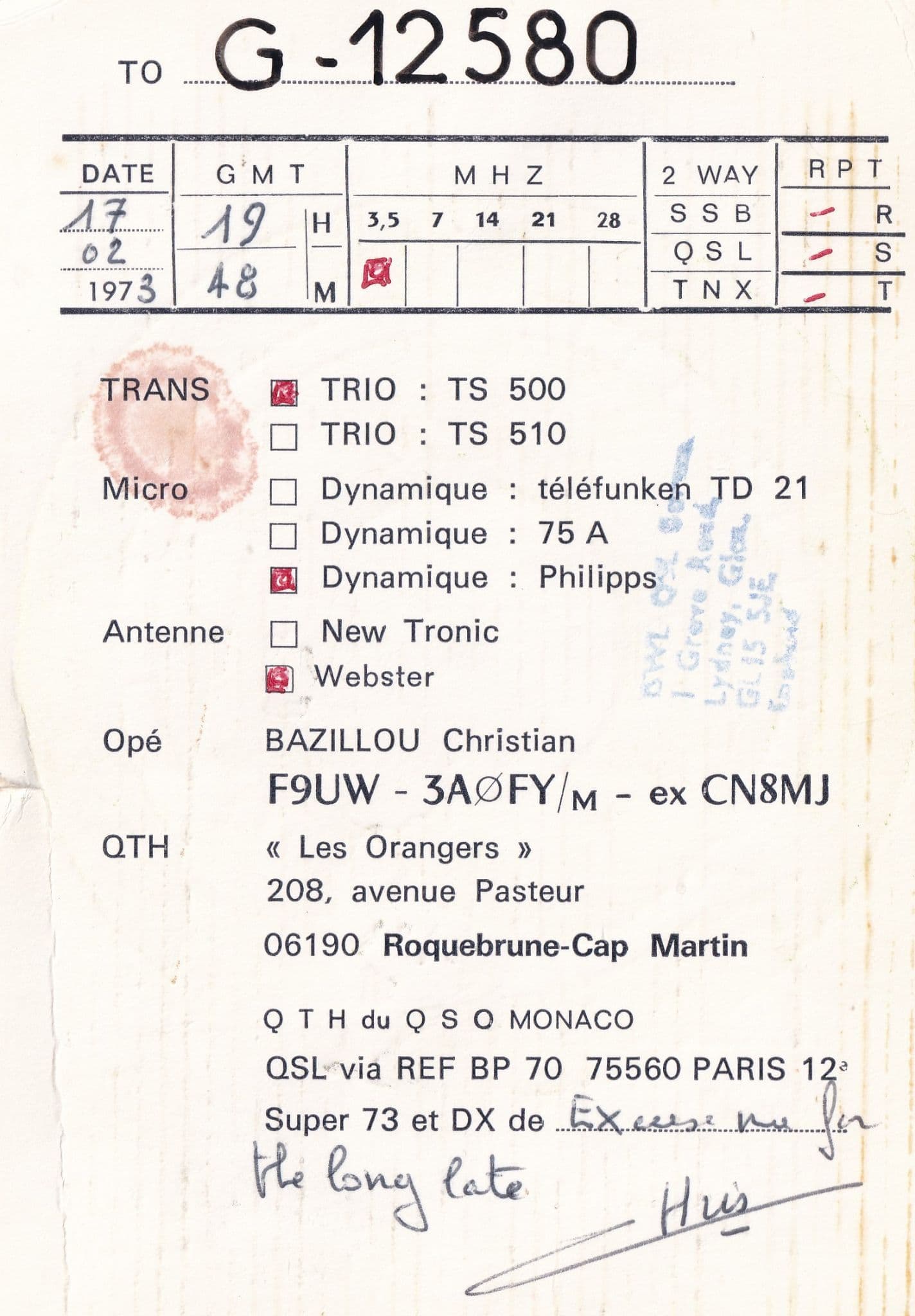 Monaco QSL Radio Card Grand Prix Postcard Style Paris Ephemera