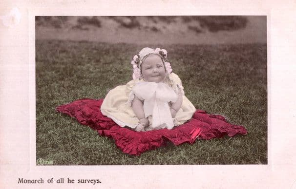 Monarch Of All He Surveys Baby Child In Charge Real Photo Postcard