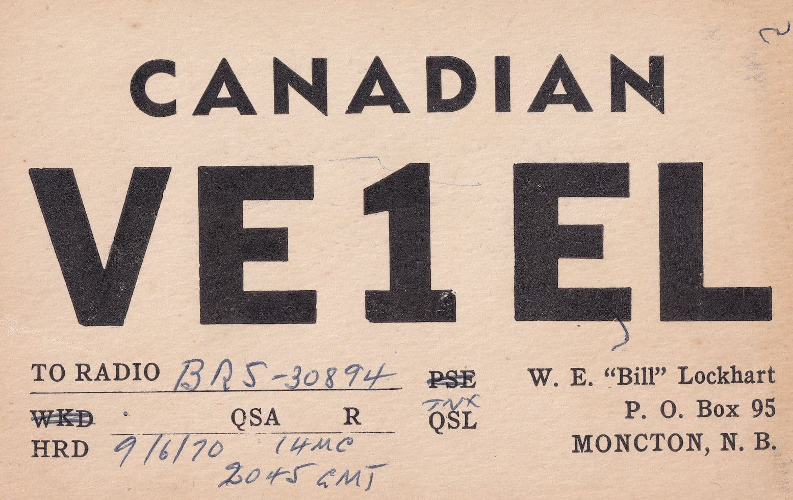 Moncton New Brunswick Canada 1970s Radio QSL Card