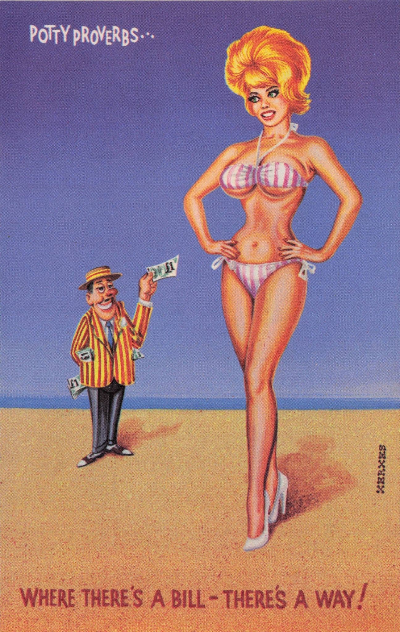Money Will Buy You Sex Vintage Beach Prostitute 1950s Comic Postcard