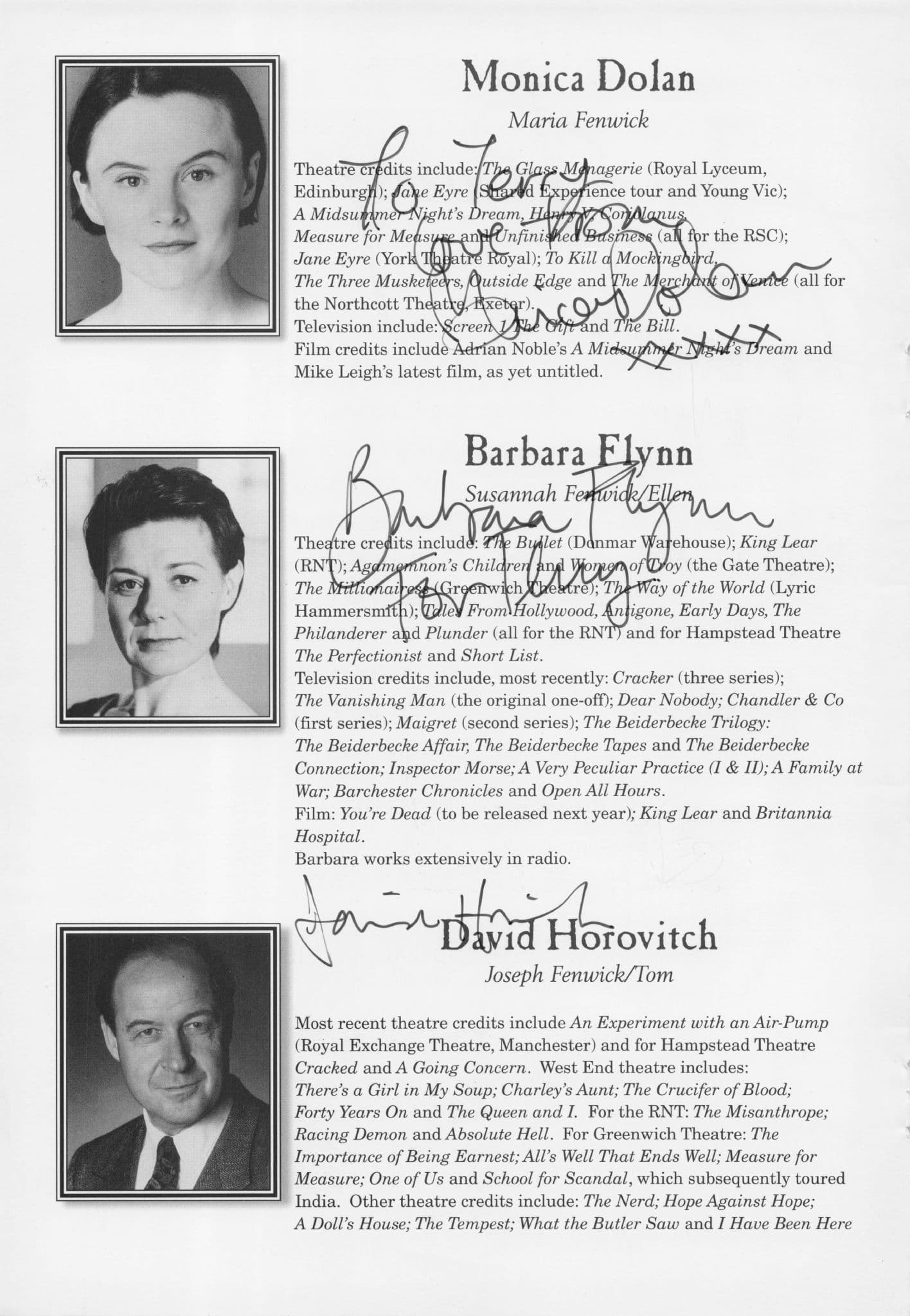 Monica Dolan Kick-Ass 2 Barbara Flynn David Horovitch Hand Signed Theatre Page