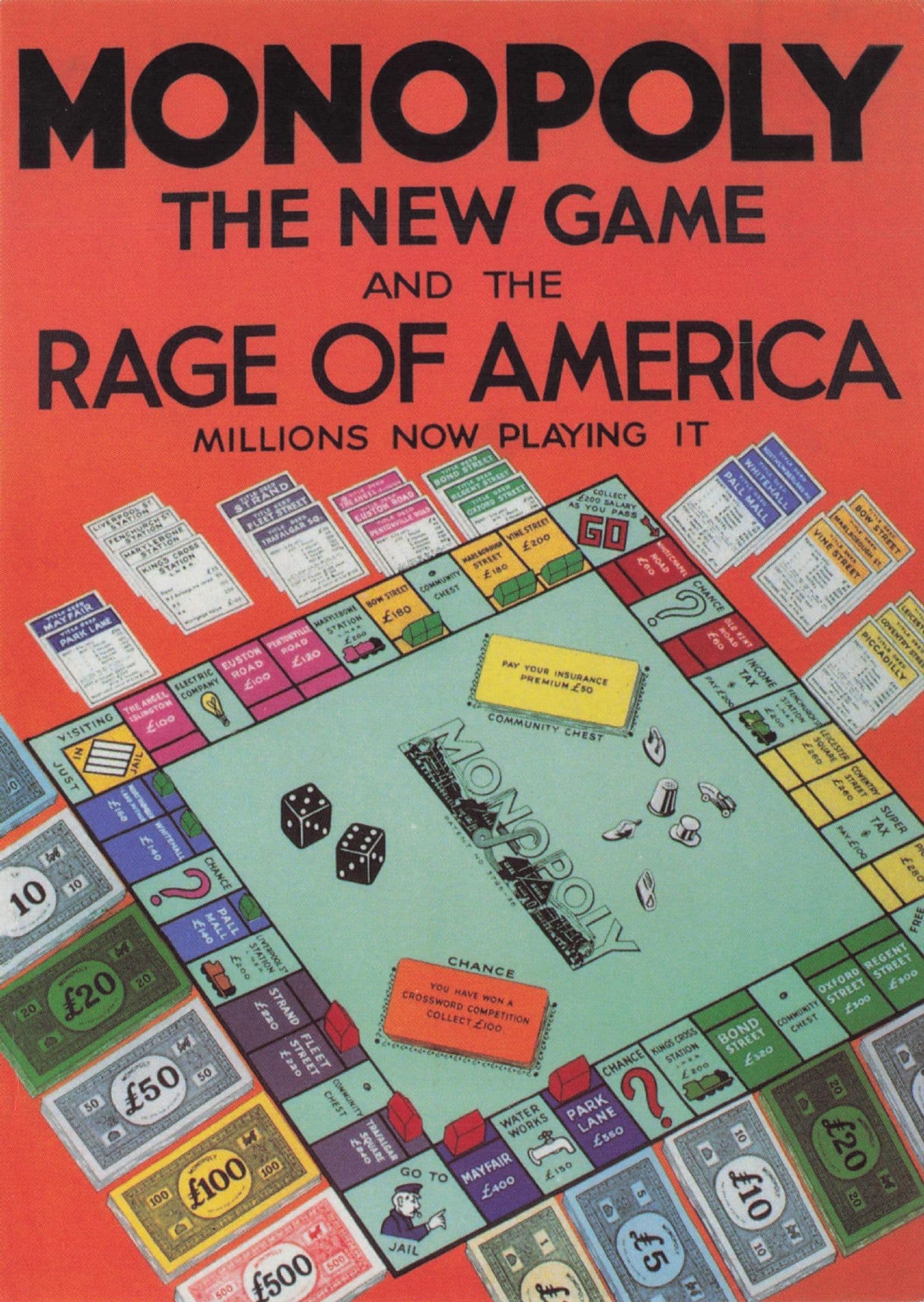 Monopoly Board Game Rage Of America Advertising Postcard