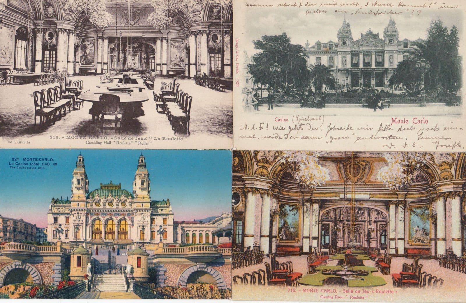 Monte Carlo Casino incl Roulette Tables 4x Antique Postcard s