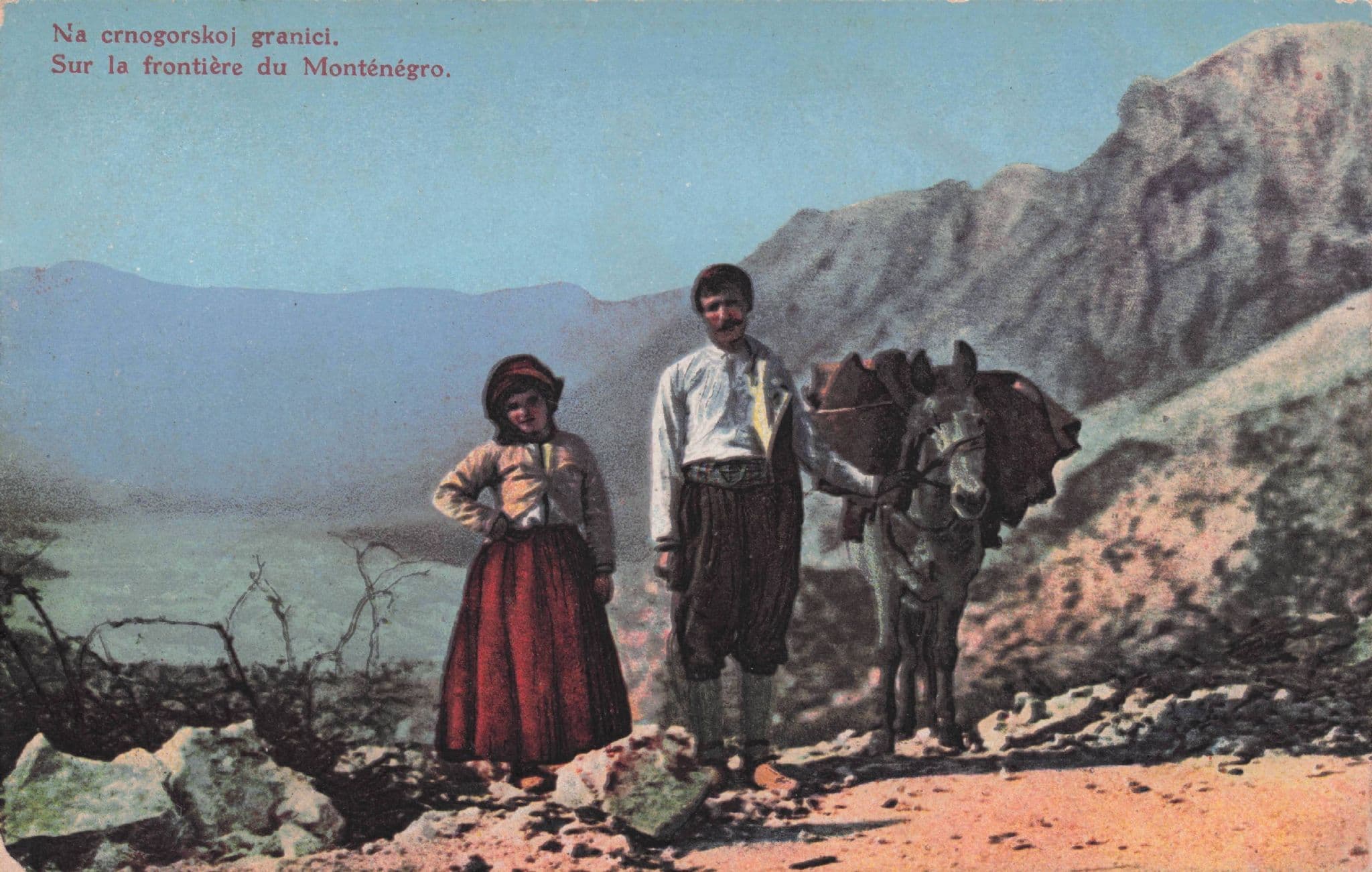 Montenegro Man & Woman Donkey Frontiere Antique Postcard