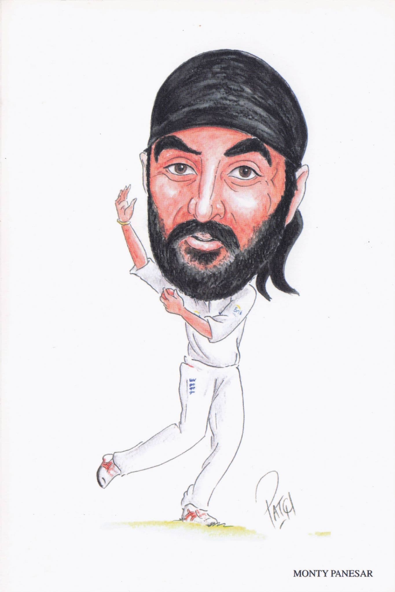 Monty Panesar England Cricket Team Comic Limited Edn Art Postcard