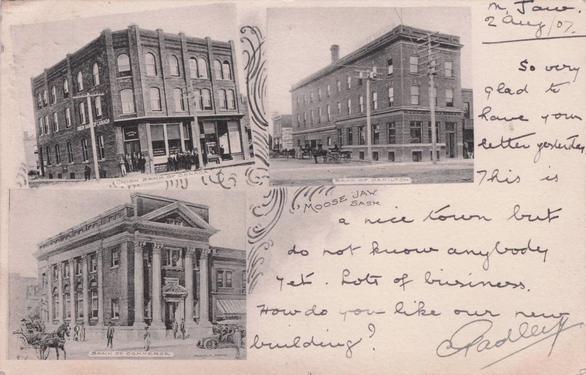 Moose Jaw Sask Bank Amazing Canada Old Art 1907 Postcard
