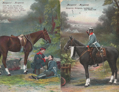 Morgenrot German WW1 Military Horse 2x Sent From Soldier Postcard s