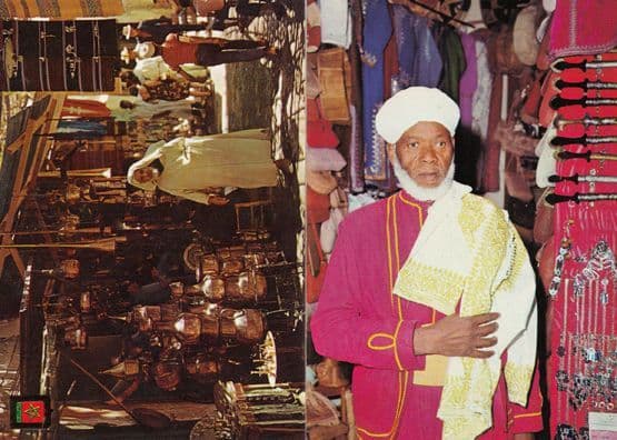 Morocco Clothes Hat Market Stall Bazar Cooking Pots Moroccan 2 Postcard s