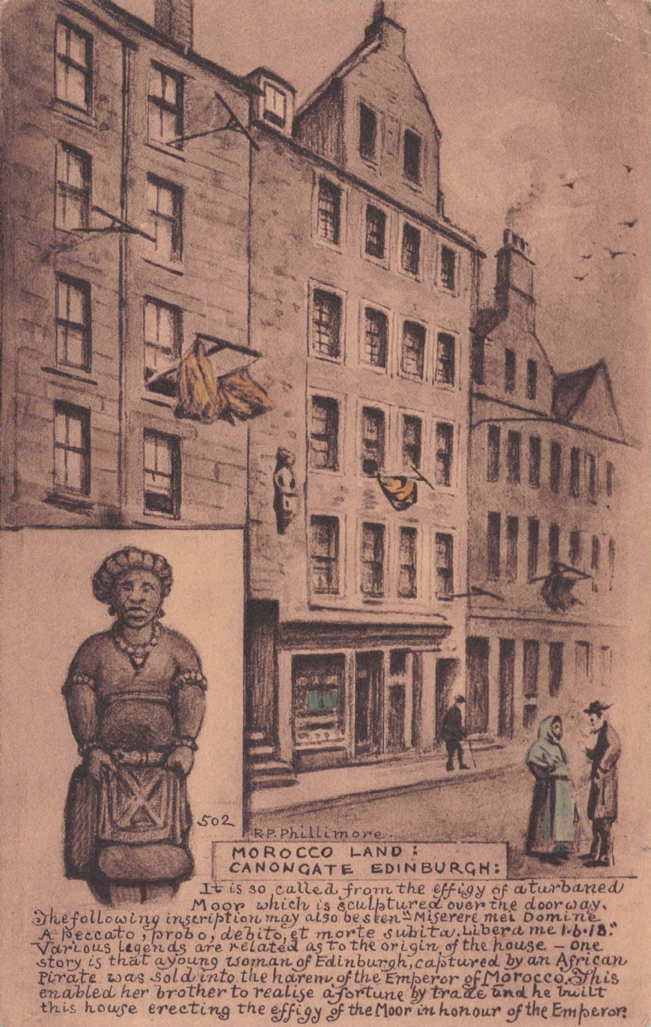 Morocco Land Moor Statue Canongate Edinburgh Phillimore Old Postcard
